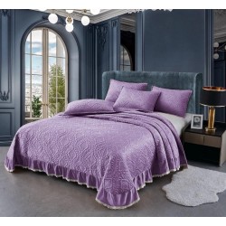 Cuvertura de Catifea cu Volanase, 3 Piese, 230x250cm
