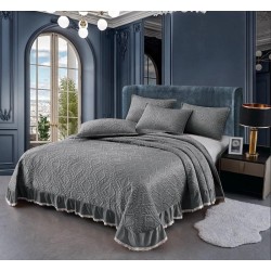 Cuvertura de Catifea cu Volanase, 3 Piese, 230x250cm