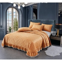 Cuvertura de Catifea cu Volanase, 3 Piese, 230x250cm