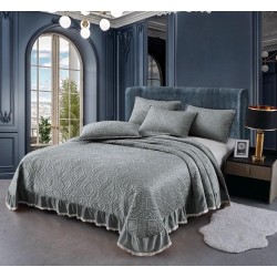 Cuvertura de Catifea cu Volanase, 3 Piese, 230x250cm