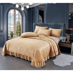 Cuvertura de Catifea cu Volanase, 3 Piese, 230x250cm