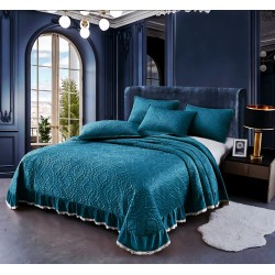 Cuvertura de Catifea cu Volanase, 3 Piese, 230x250cm