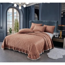 Cuvertura de Catifea cu Volanase, 3 Piese, 230x250cm