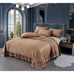 Cuvertura de Catifea cu Volanase, 3 Piese, 230x250cm