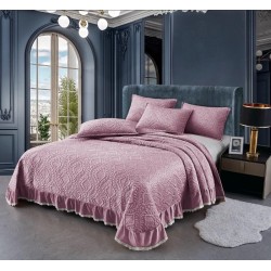 Cuvertura de Catifea cu Volanase, 3 Piese, 230x250cm